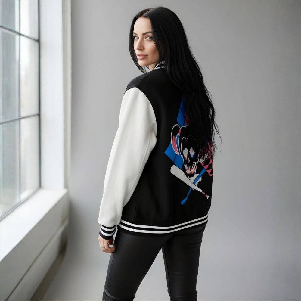 DC Comics ✦ Harley Quinn Back Graphic Varsity Jacket ✦ Unisex Letterman Size S